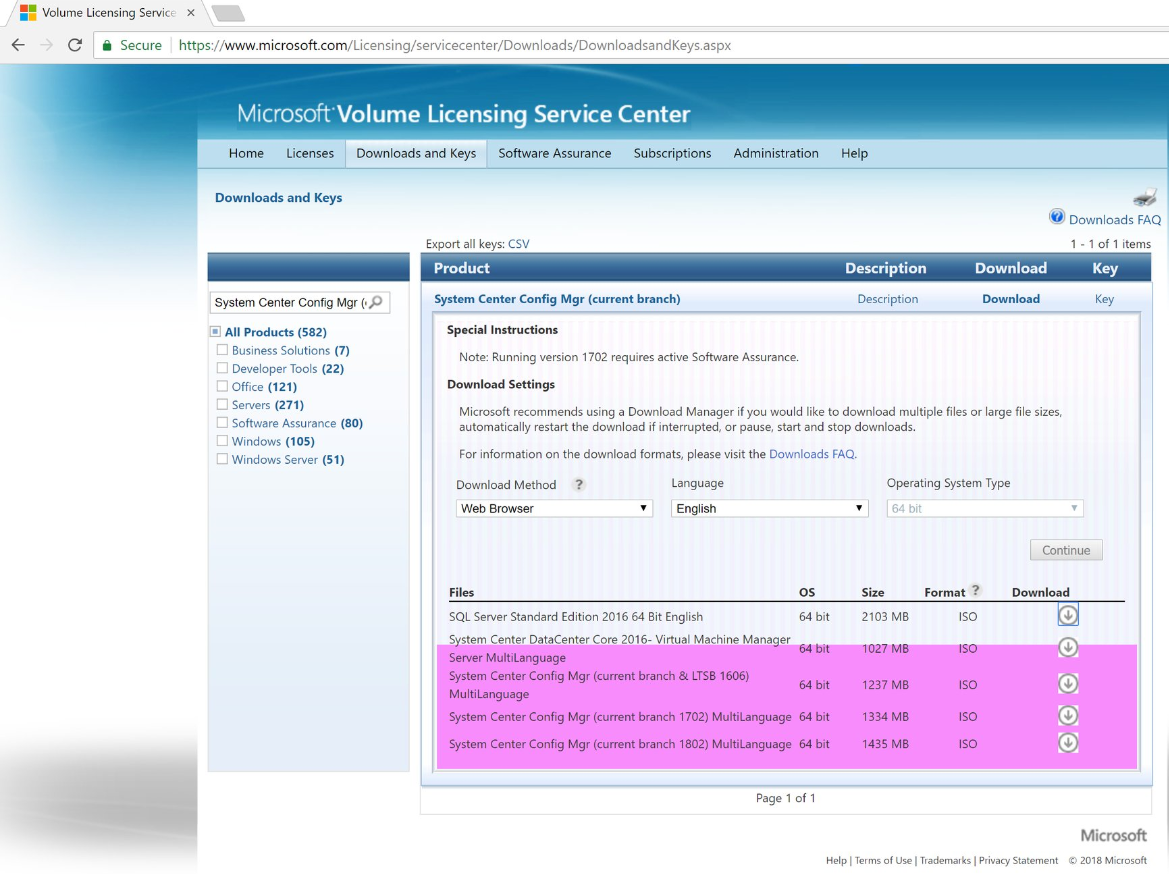 Require activity. Windows License Center. VLSC. SCCM software Center. Volume licensing service Center.